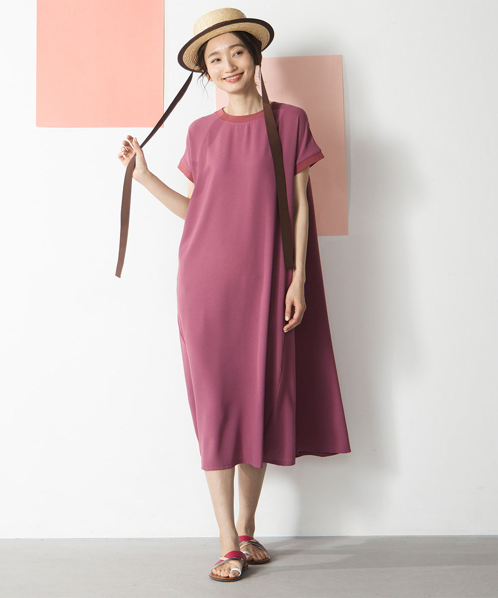 30-9697　【COOL・UV・防シワ】スムースジョーゼットリブワンピース