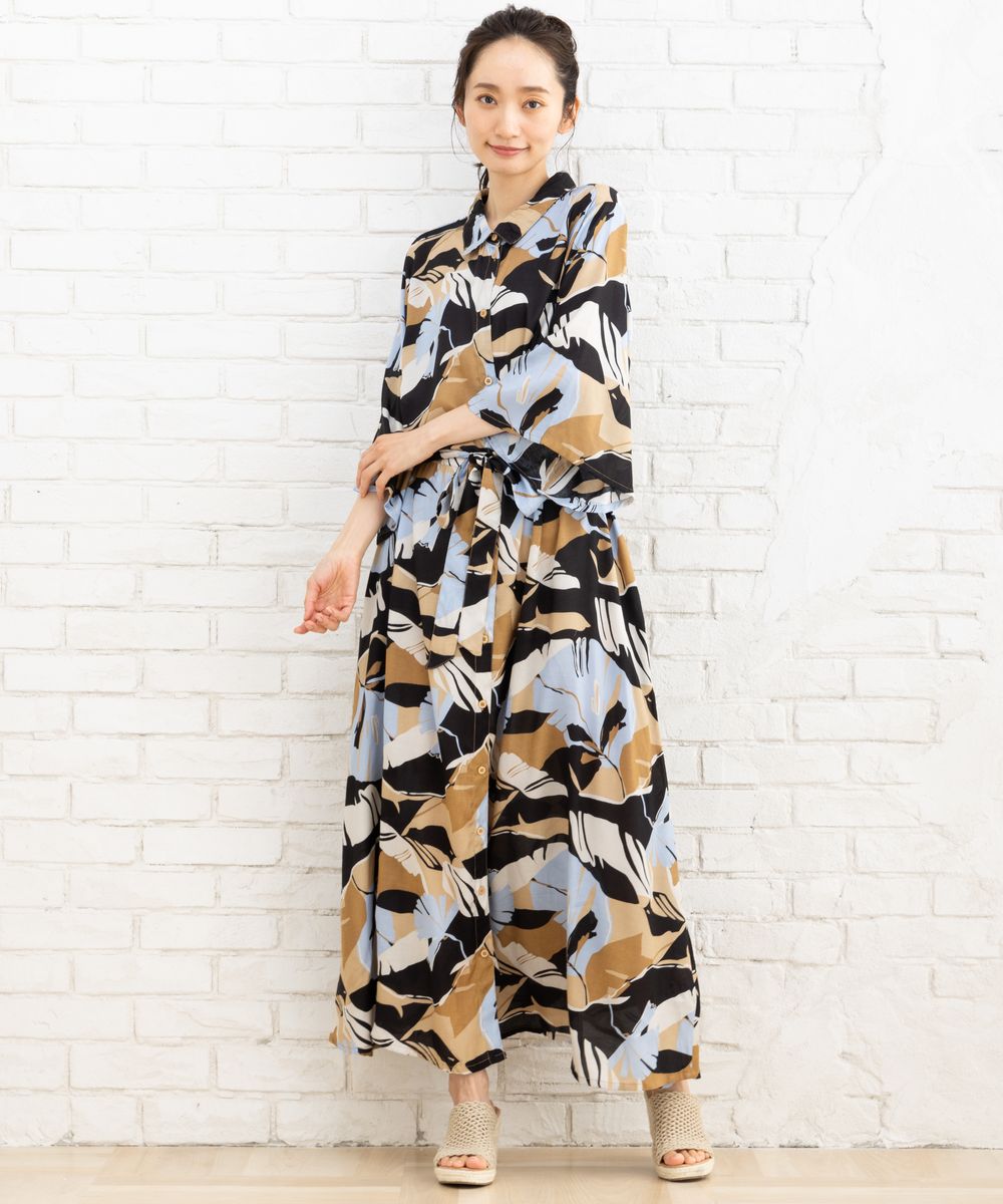 KAFFE curveモンステラプリントワンピース