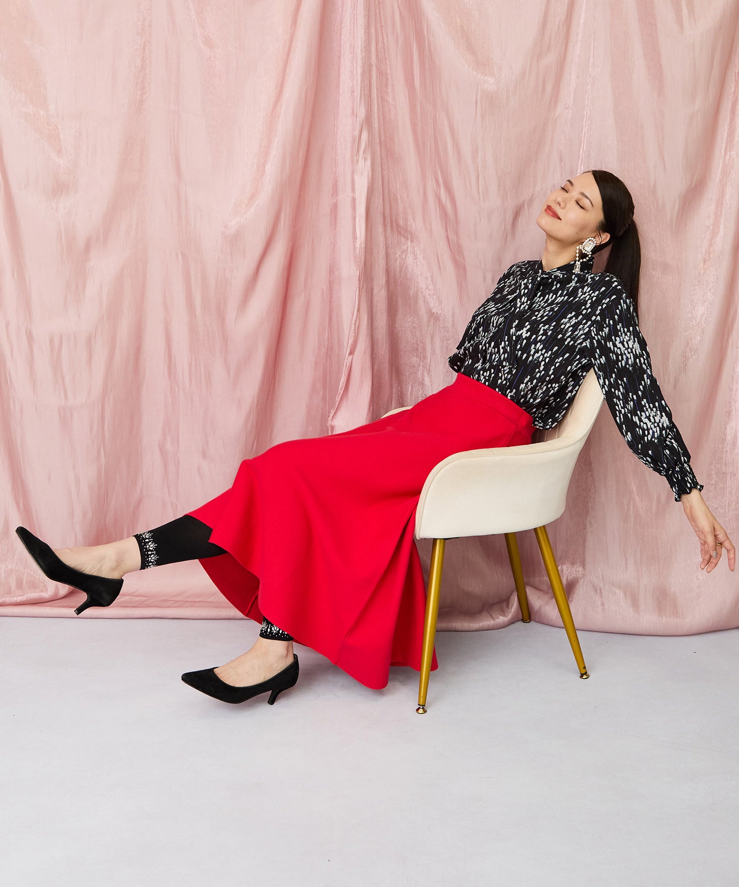 14-5887【FONT LAB】ミラノリブニットフレアスカート