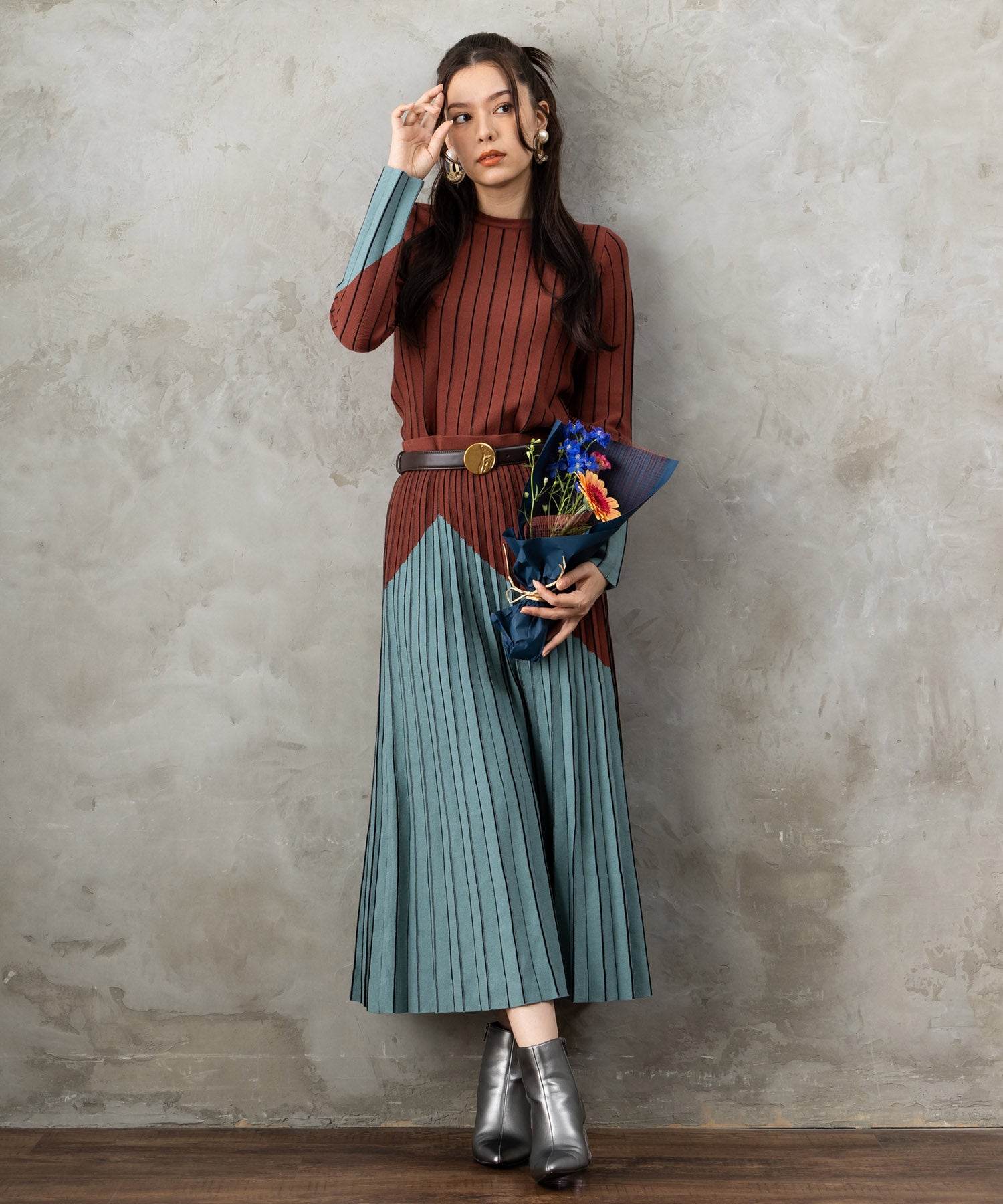 【SKATIE】バイカラーニットスカート