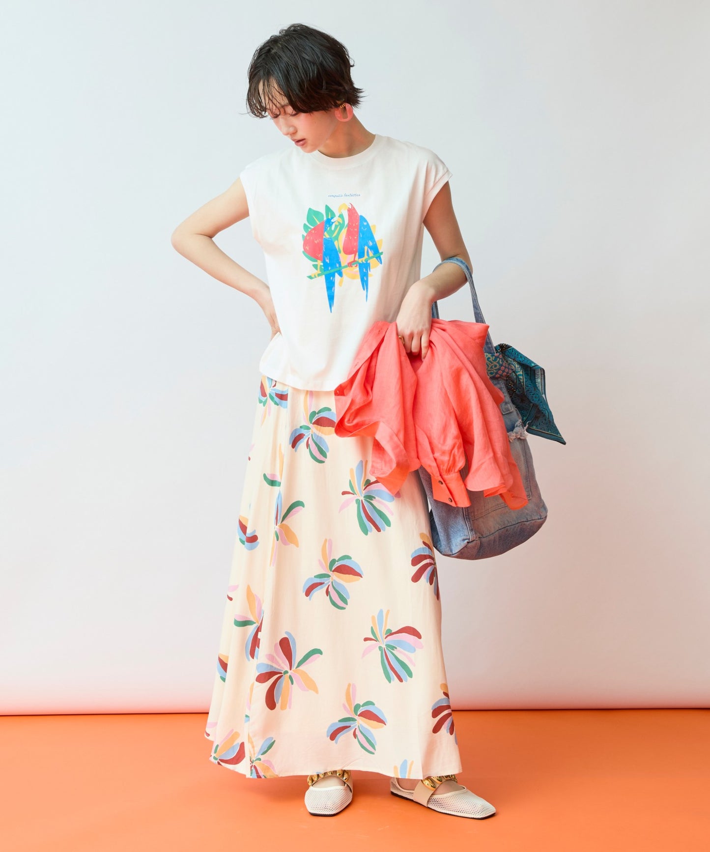 【COMPANIA FANTASTICA】バードプリントTシャツ