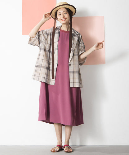 20-5471　コットンリネンドビーチェックジャケット【先行予約】