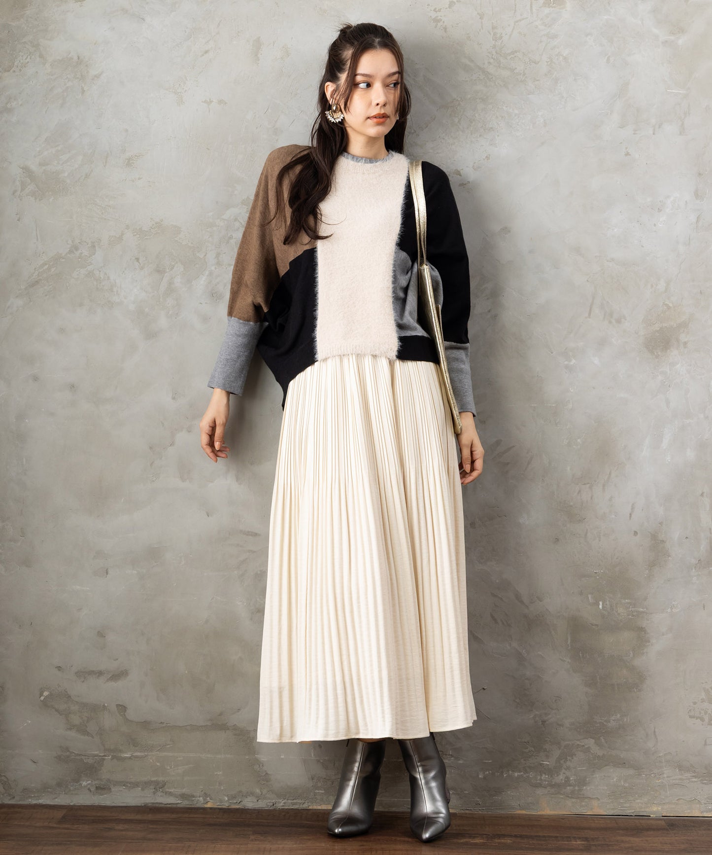 【FONT LAB】シャギーコンビカラーブロックニット