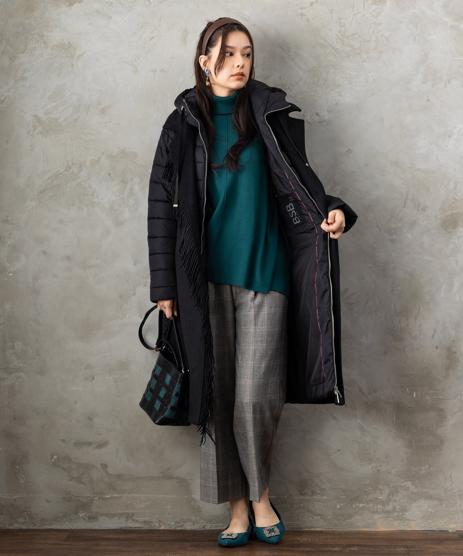 【BSB】フリンジデザイン異素材コンビコート