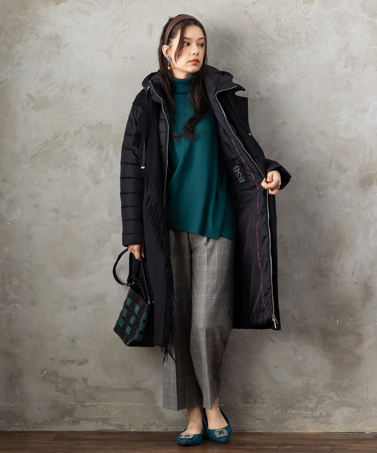 【BSB】フリンジデザイン異素材コンビコート