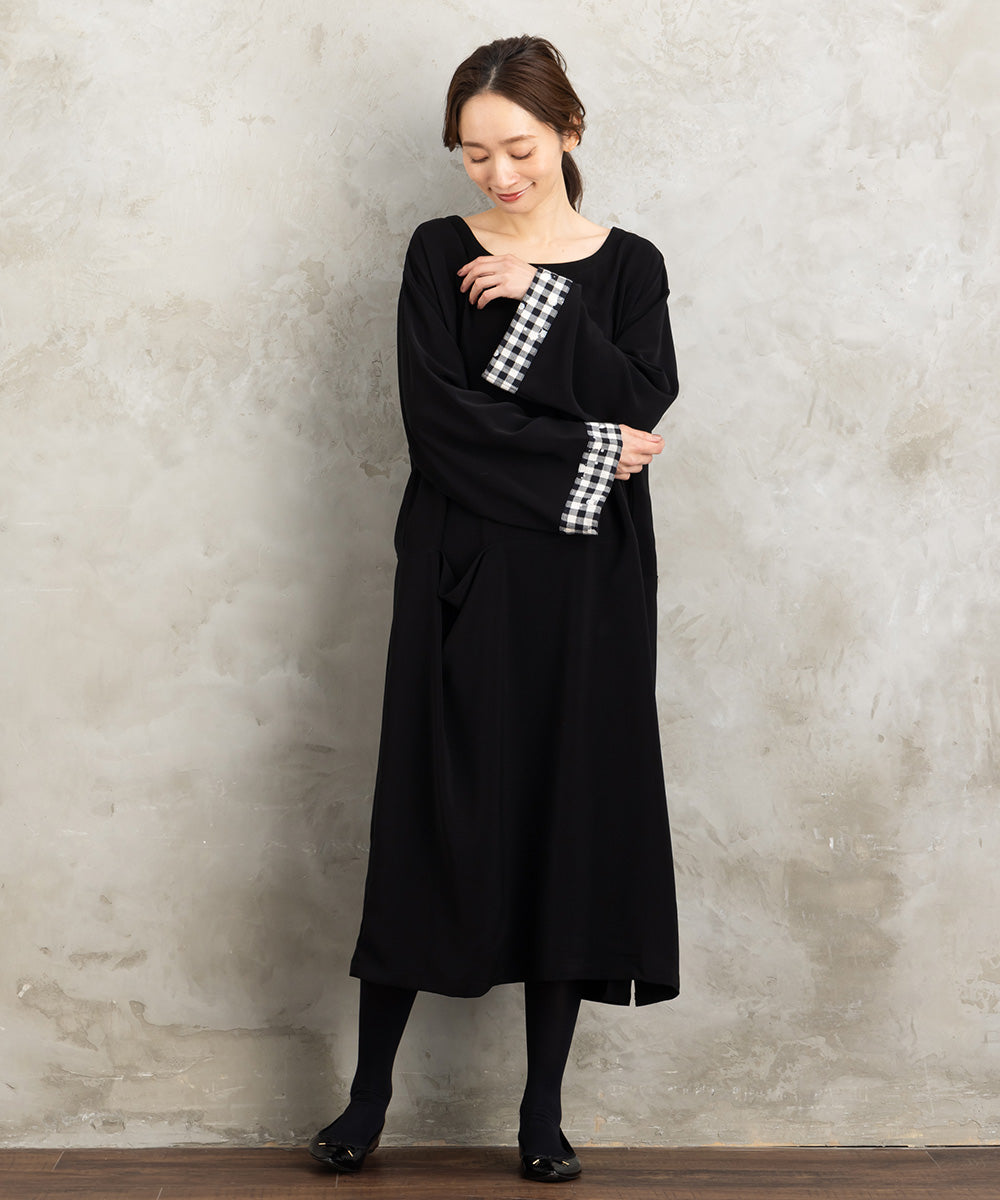 KOKOMARINA ポイントギンガムレイヤード風ワンピース