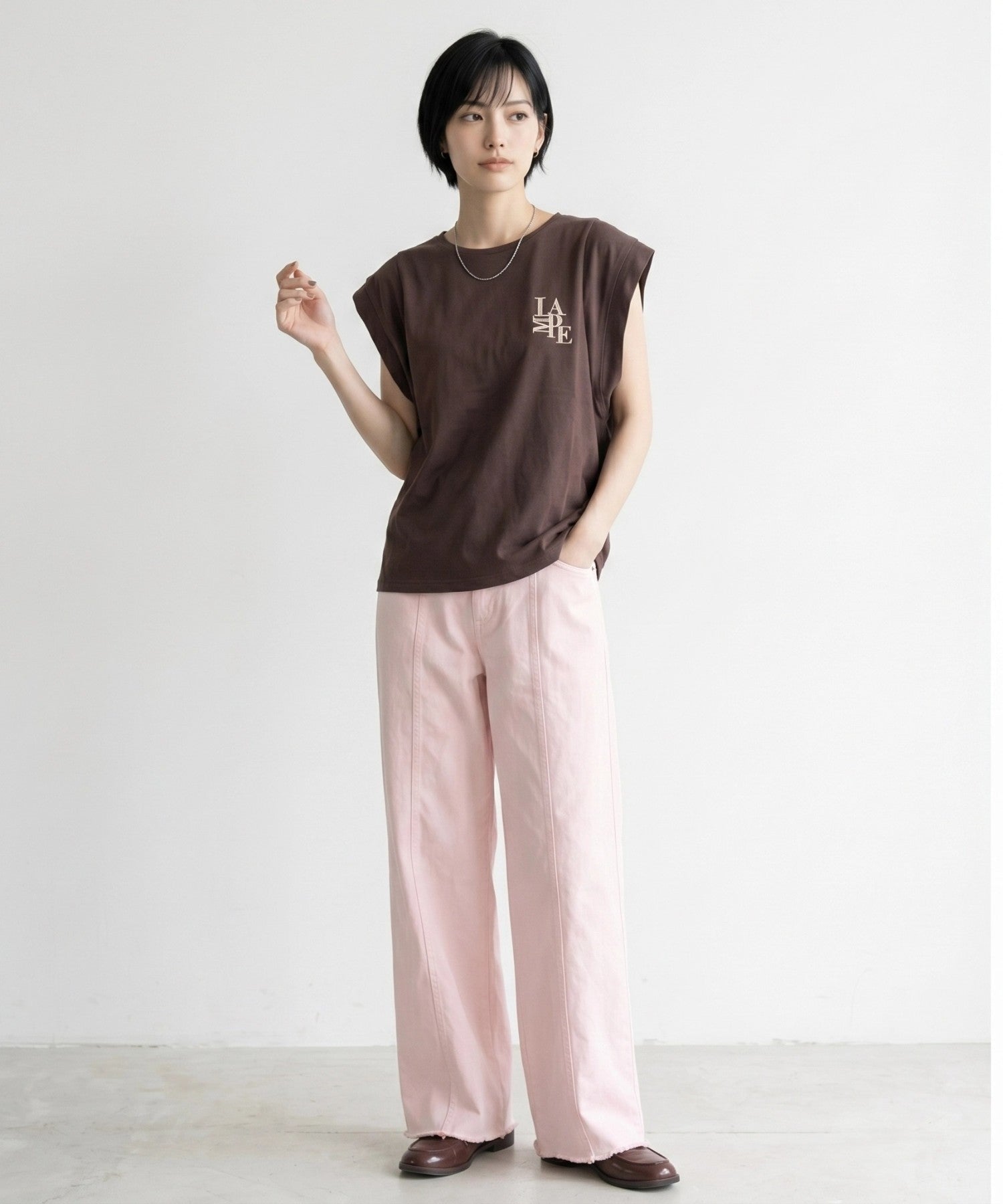 FONT LAB】カットジョーゼットオーガンジーコンビロゴTシャツ