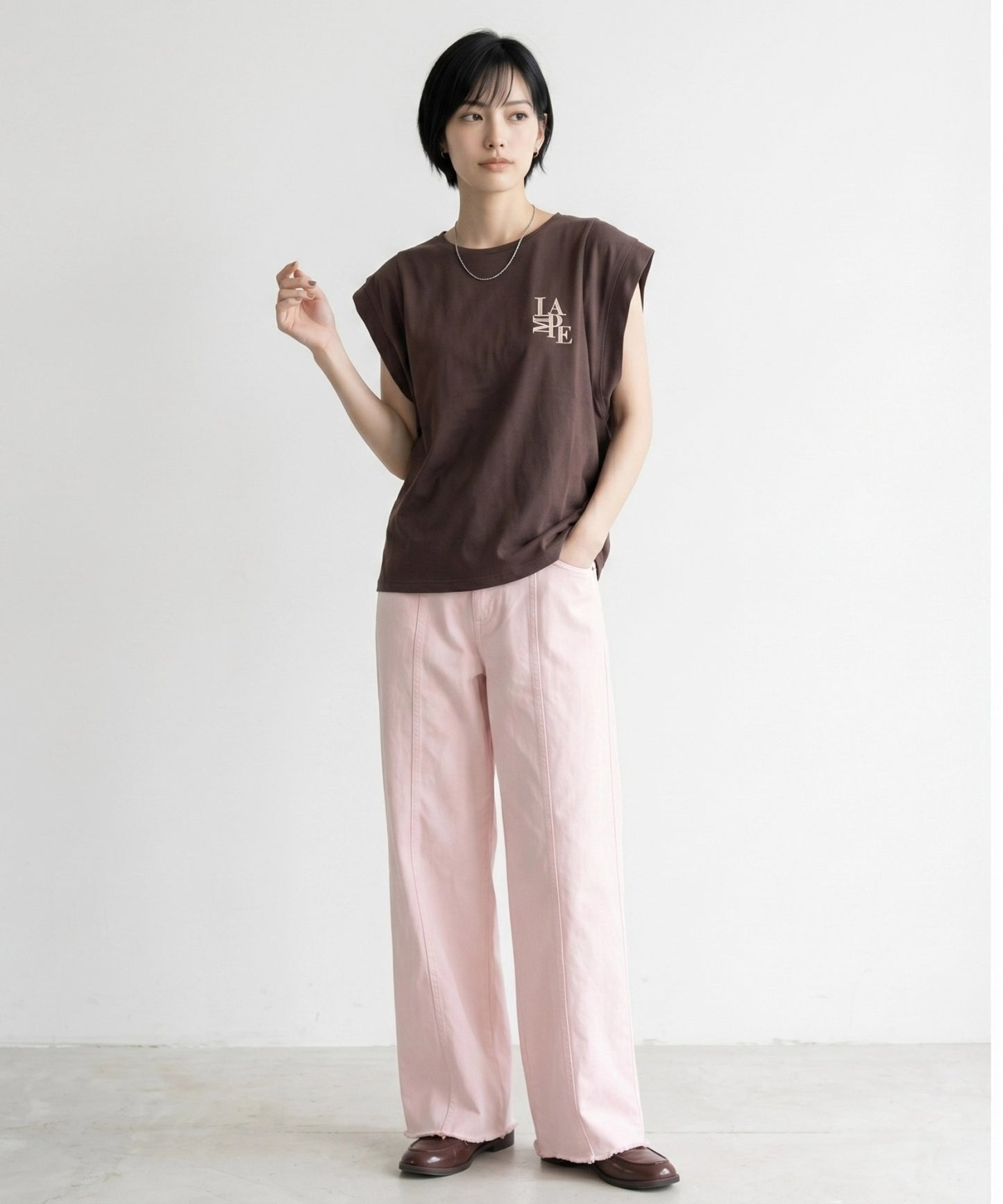 【FONT LAB】カットジョーゼットオーガンジーコンビロゴTシャツ