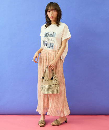 14-5926　【FONT LAB】ストリークプリントマジョリカプリーツスカート