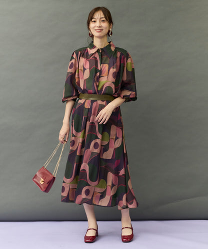【SKATIE】ジオメトリックプリントウエストレザースカート