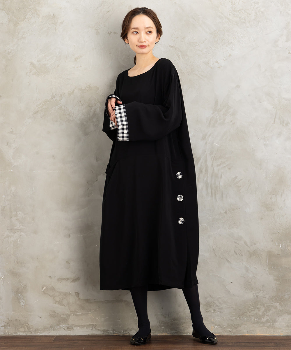 KOKOMARINA ポイントギンガムレイヤード風ワンピース