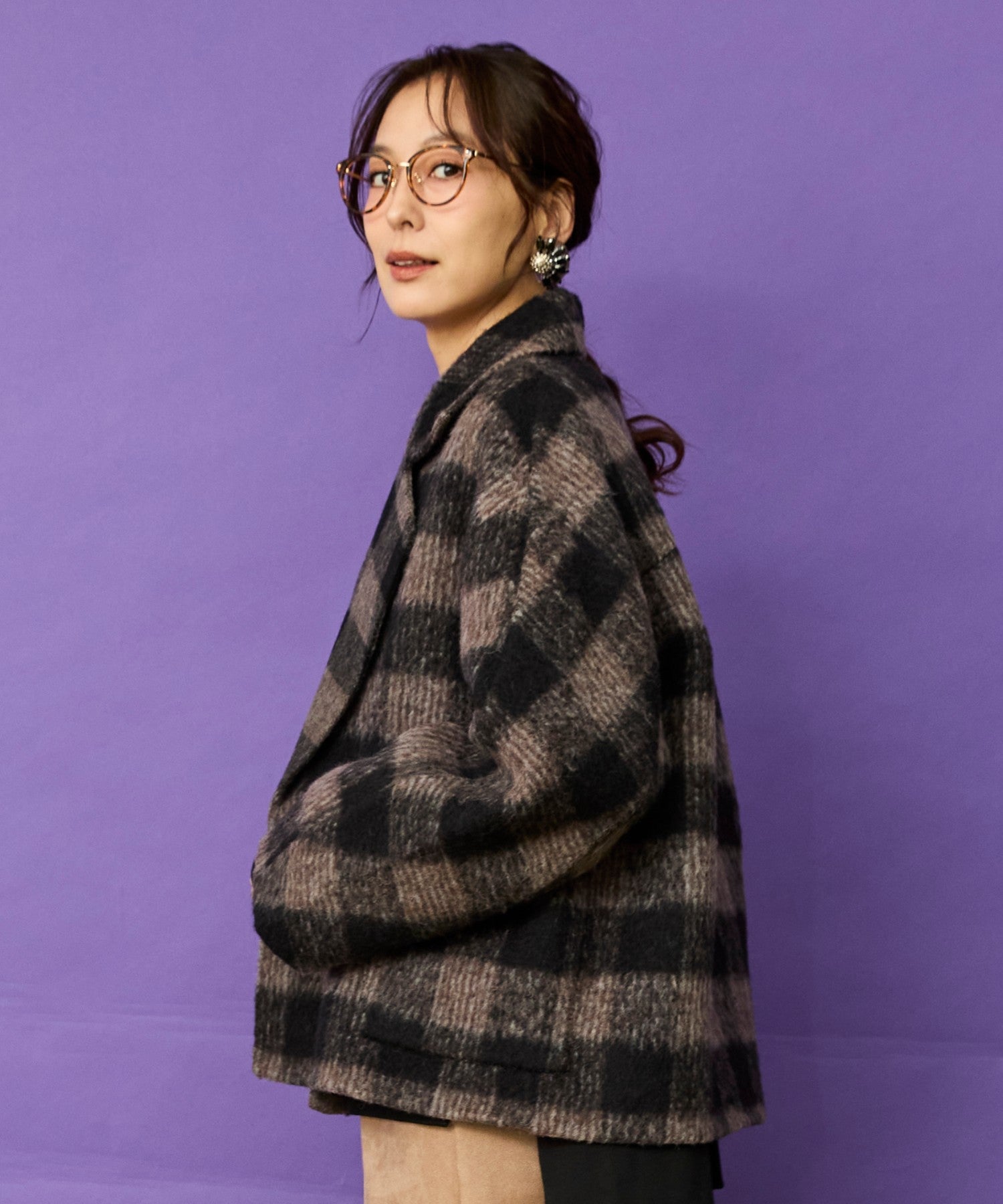 72-5605 【The KORNER】アルパカシャギーチェックショートコート