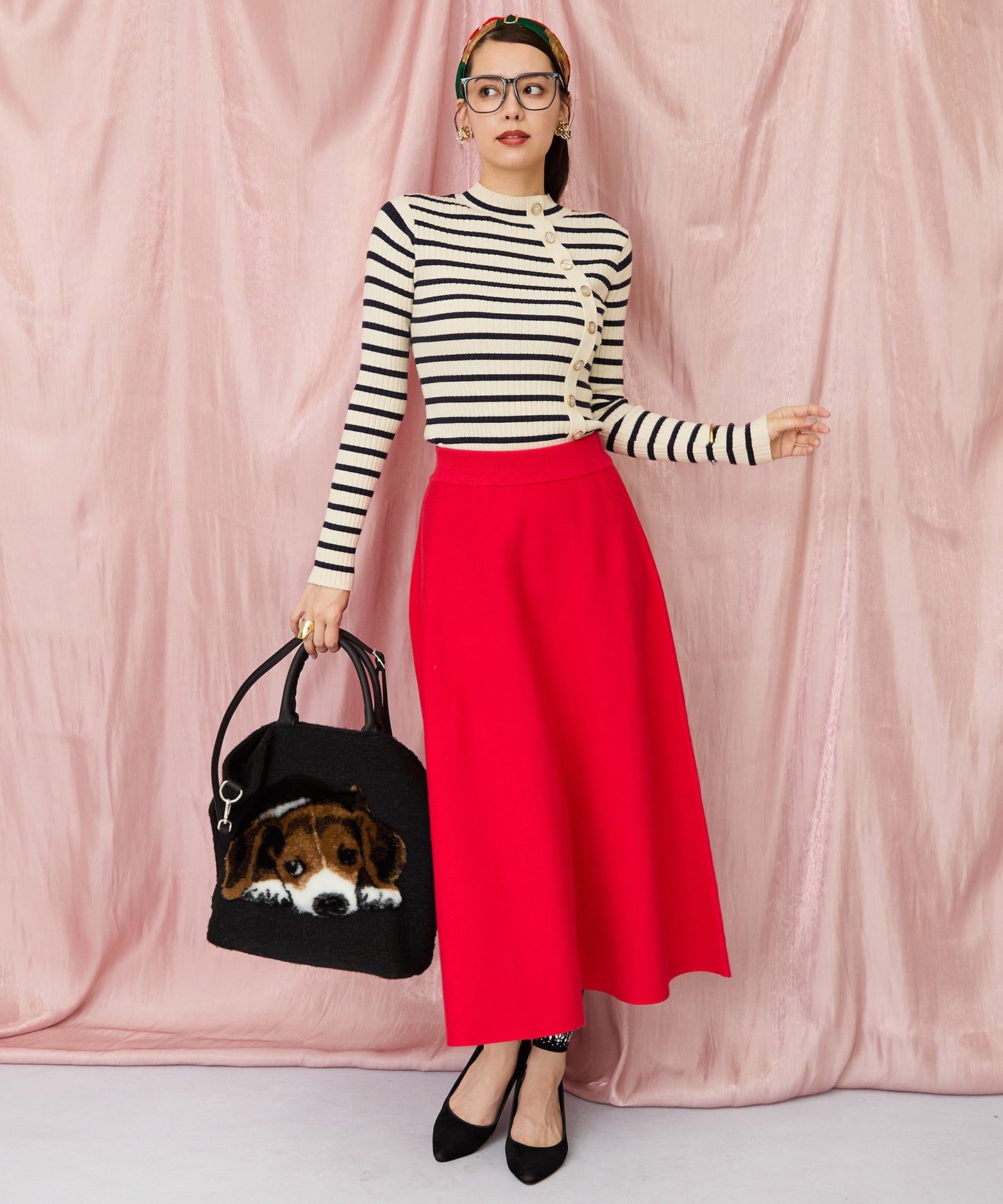 14-5887【FONT LAB】ミラノリブニットフレアスカート