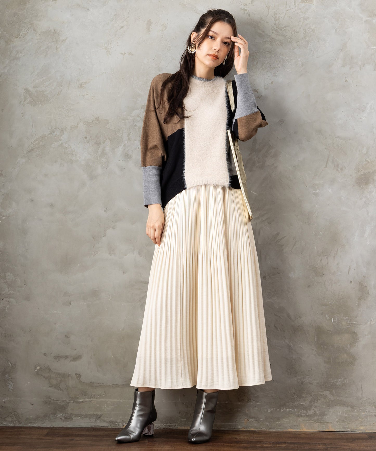 【FONT LAB】ミストウールタッチダブルプリーツスカート