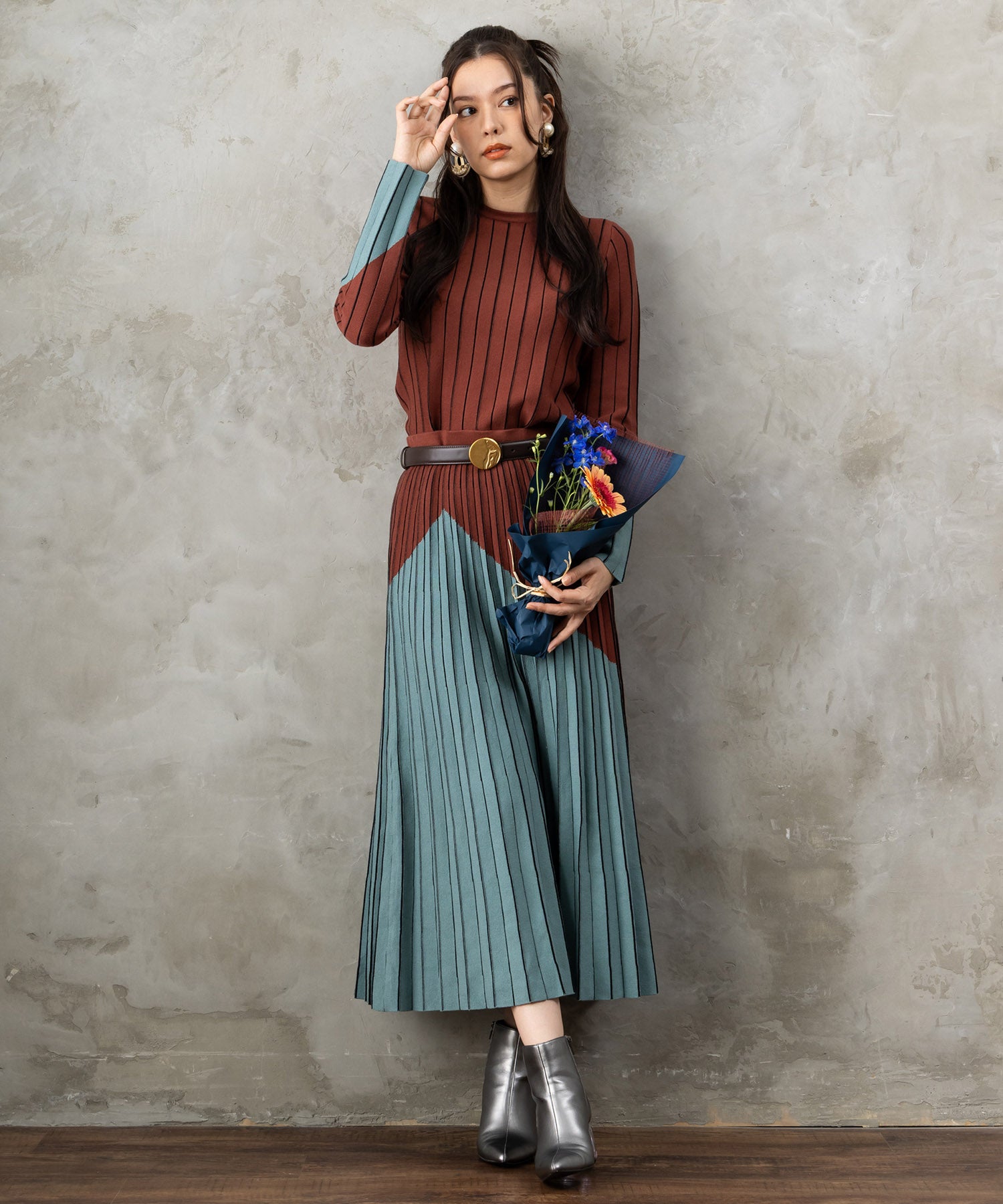 【SKATIE】バイカラーインターシャニット