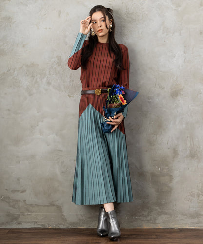 【SKATIE】バイカラーインターシャニット