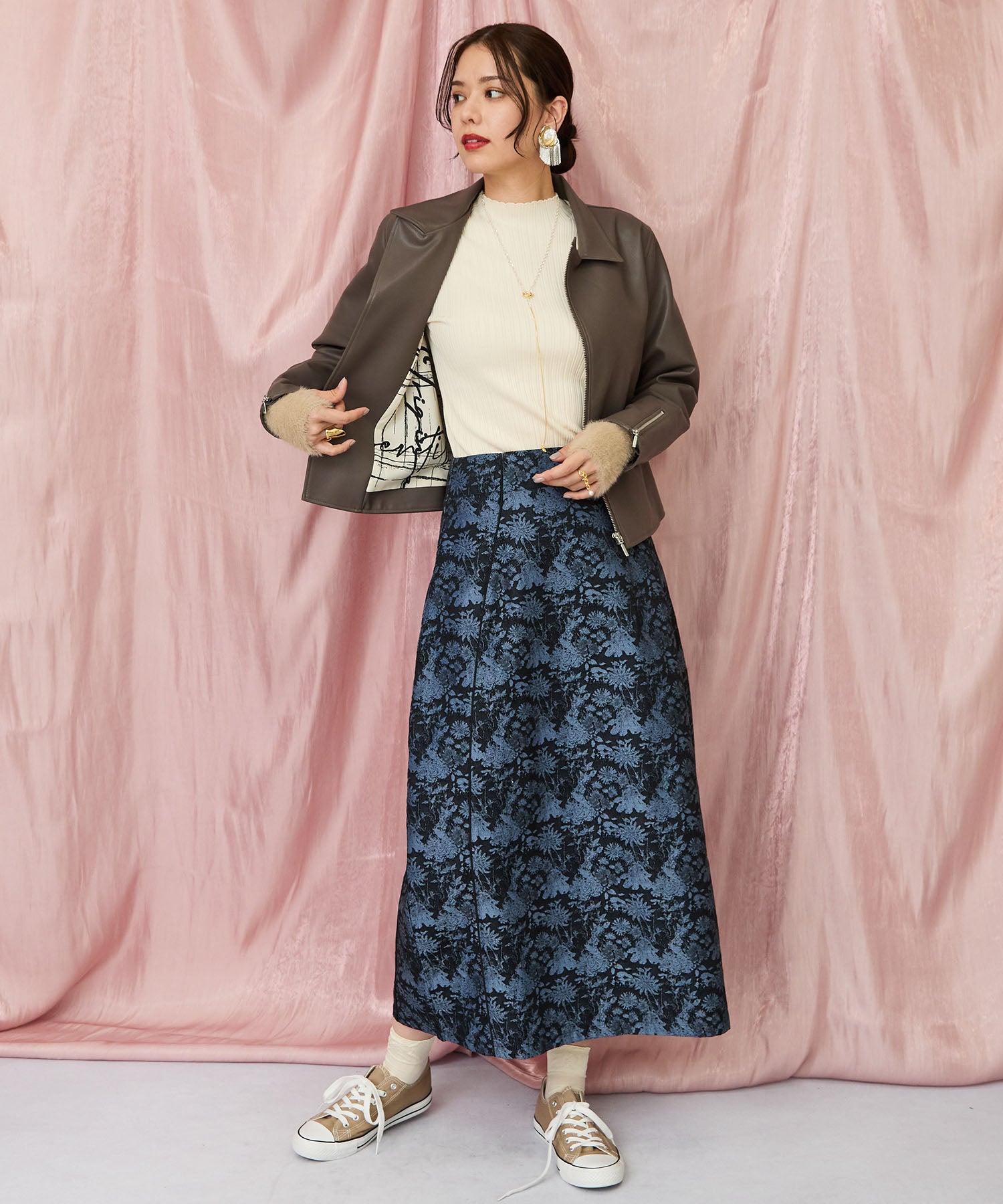 23-5546【FONT LAB】フェイクレザーライダースブルゾン