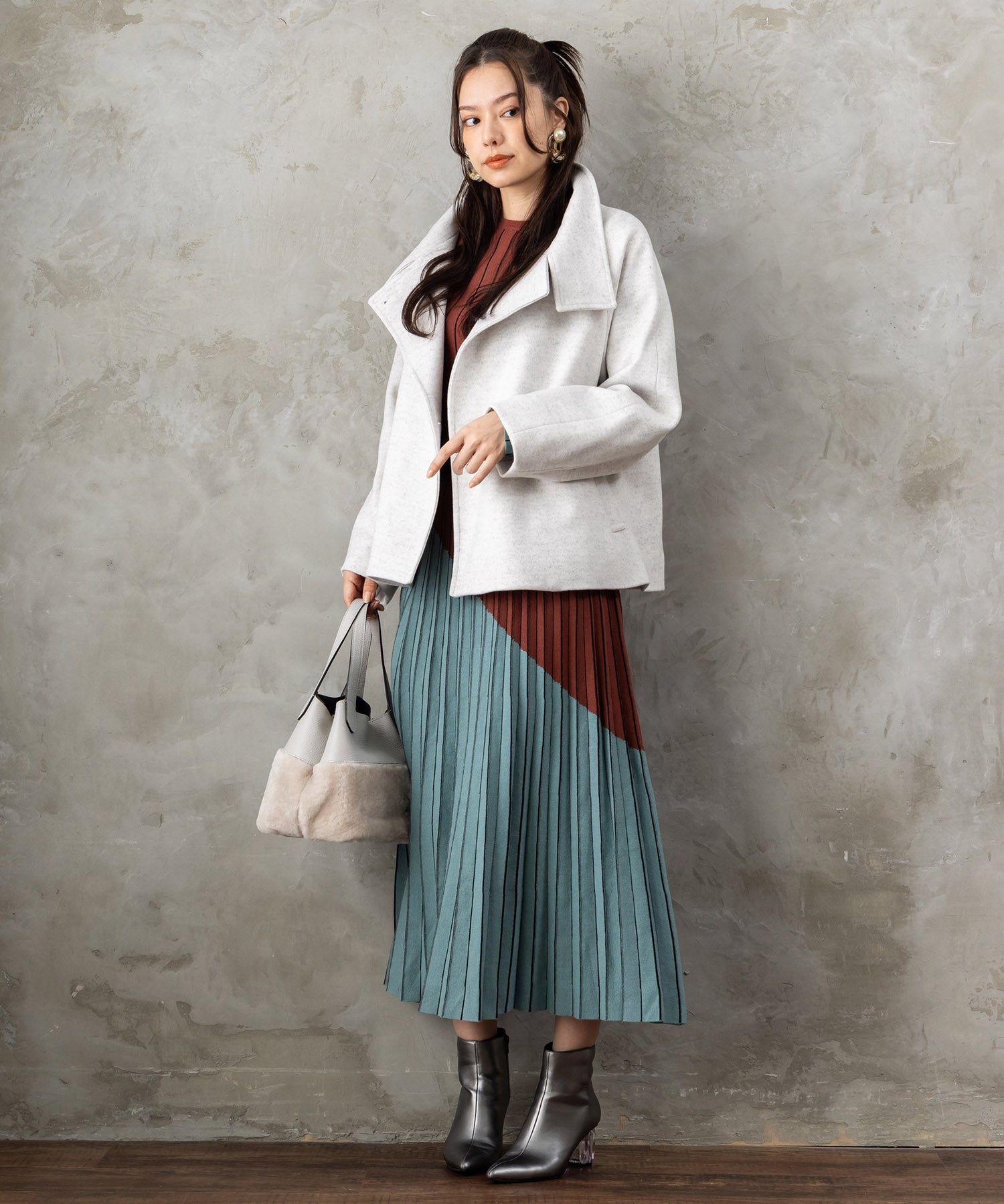 【SKATIE】バイカラーニットスカート