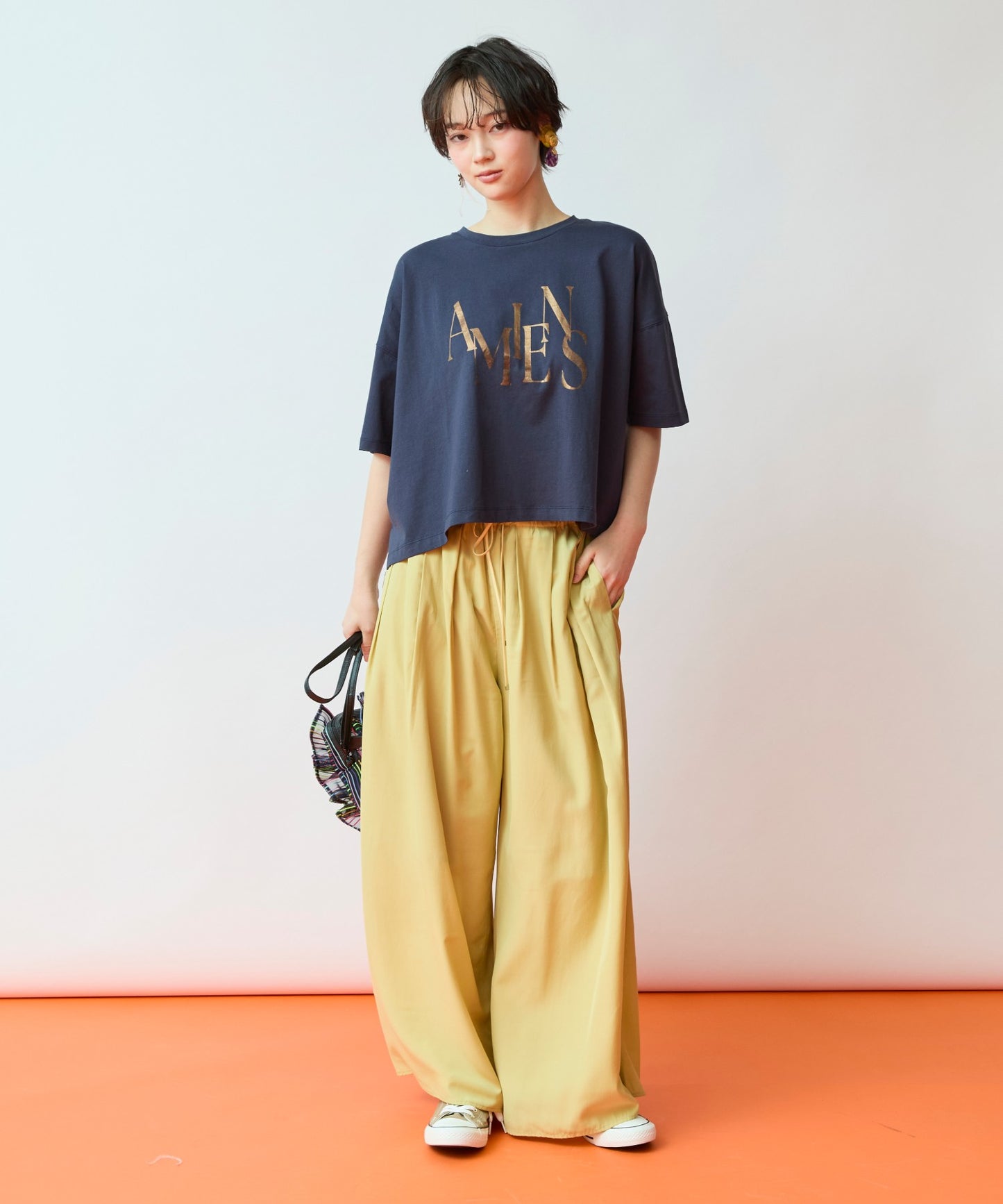 【FONT LAB】ワイドシルエットメタリックロゴＴシャツ
