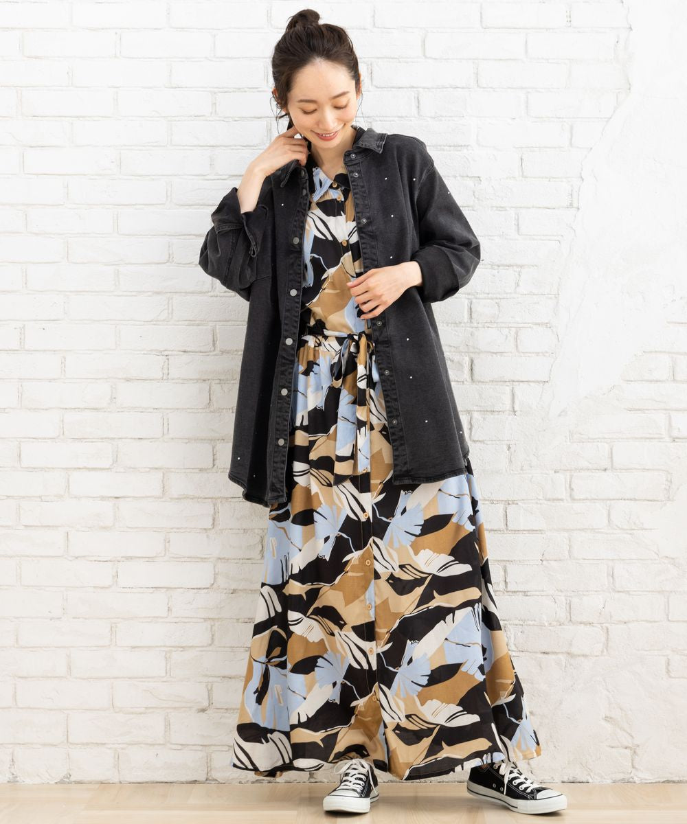 KAFFE curveモンステラプリントワンピース