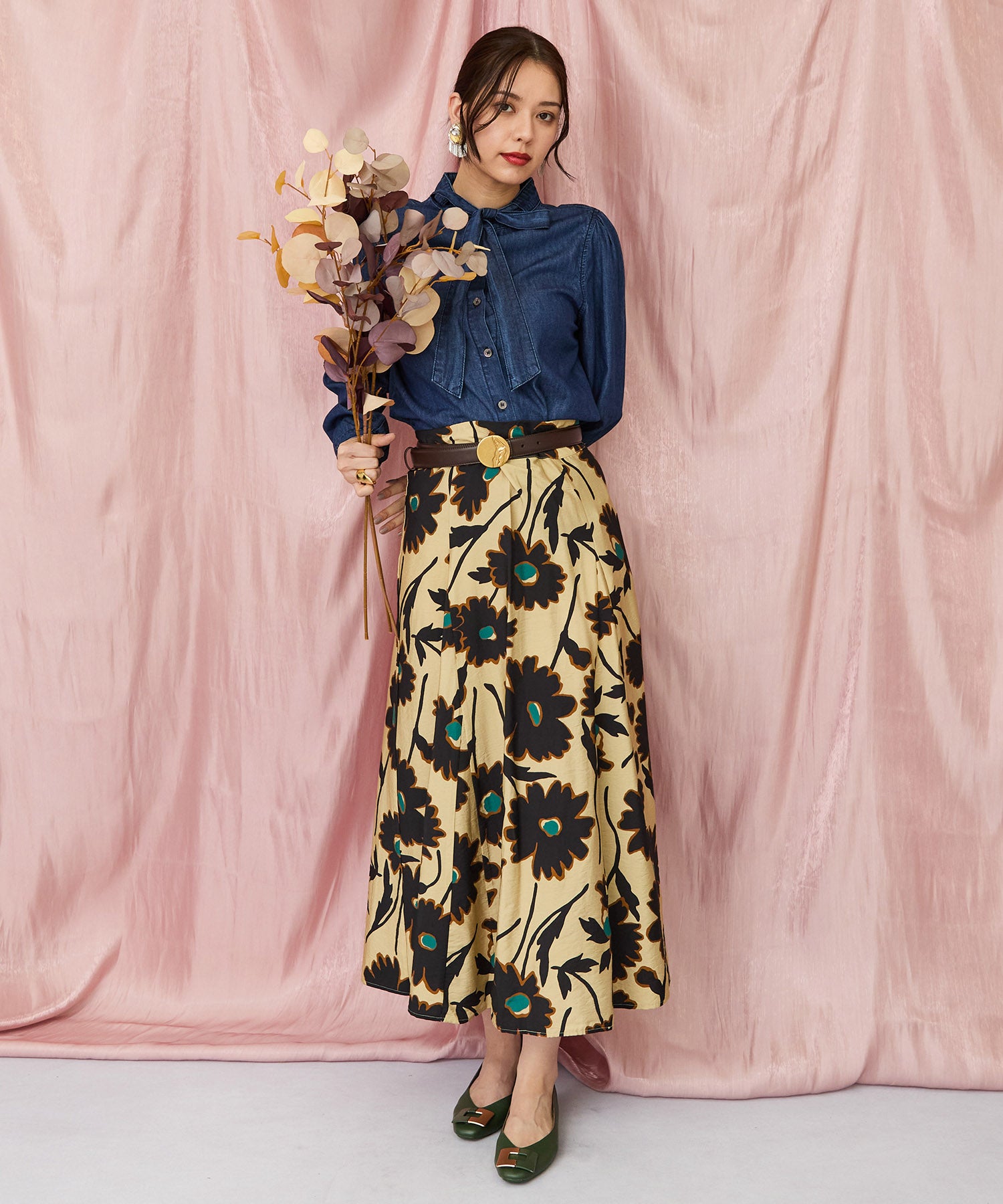 レディース スカート ビッグフラワープリント ｜JETSET SOLO PLUS