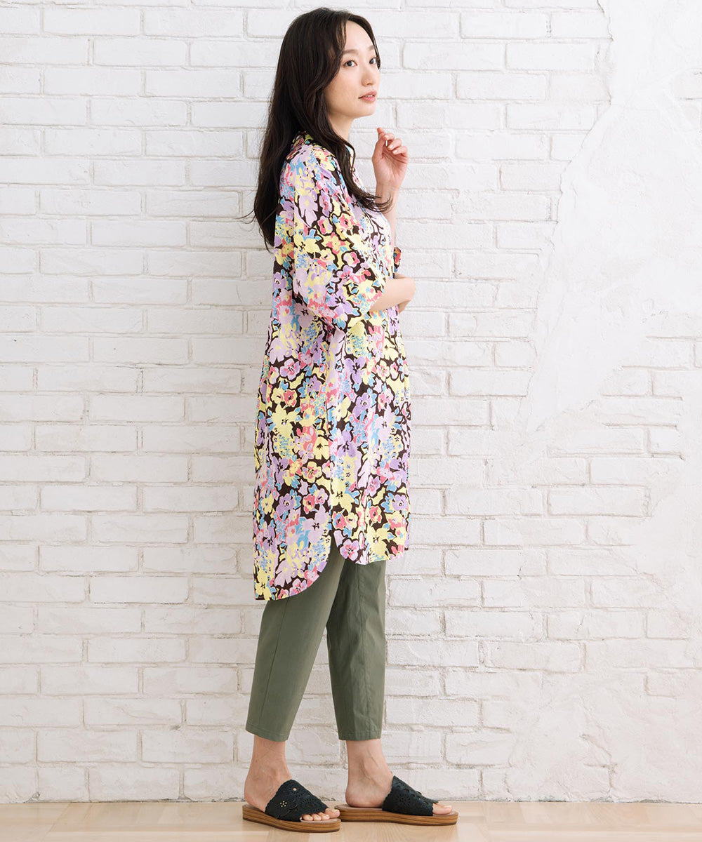 CKS ボタニカルコントラストプリントシャツワンピース