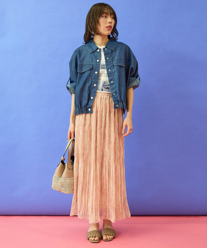 14-5926　【FONT LAB】ストリークプリントマジョリカプリーツスカート