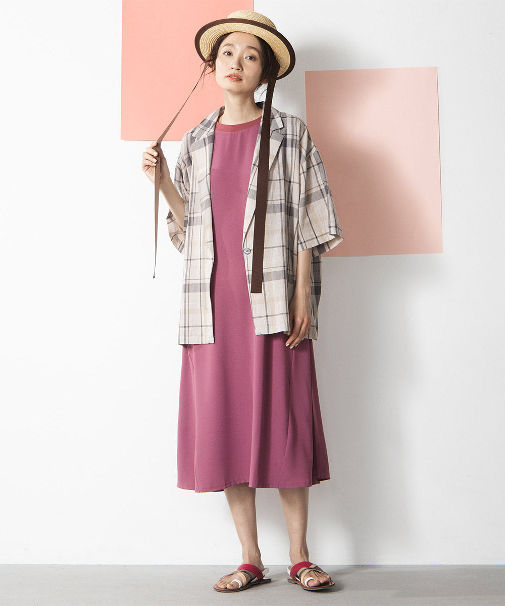 30-9697　【COOL・UV・防シワ】スムースジョーゼットリブワンピース