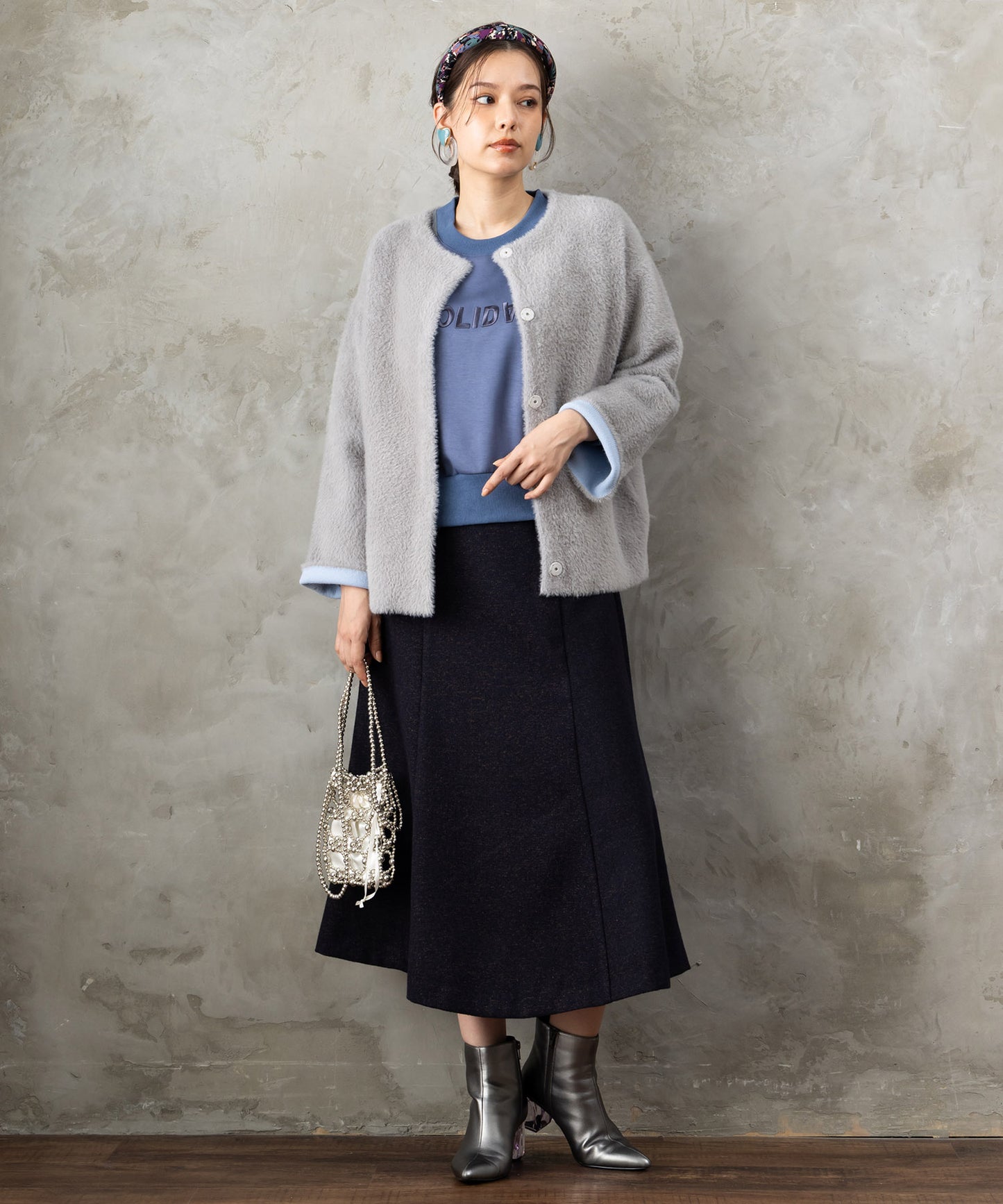 【JETSET SOLO PLUS】ネップツイードボタンデザインスカート