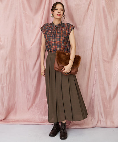 【FONT LAB】フリンジチェックハイネックブラウス