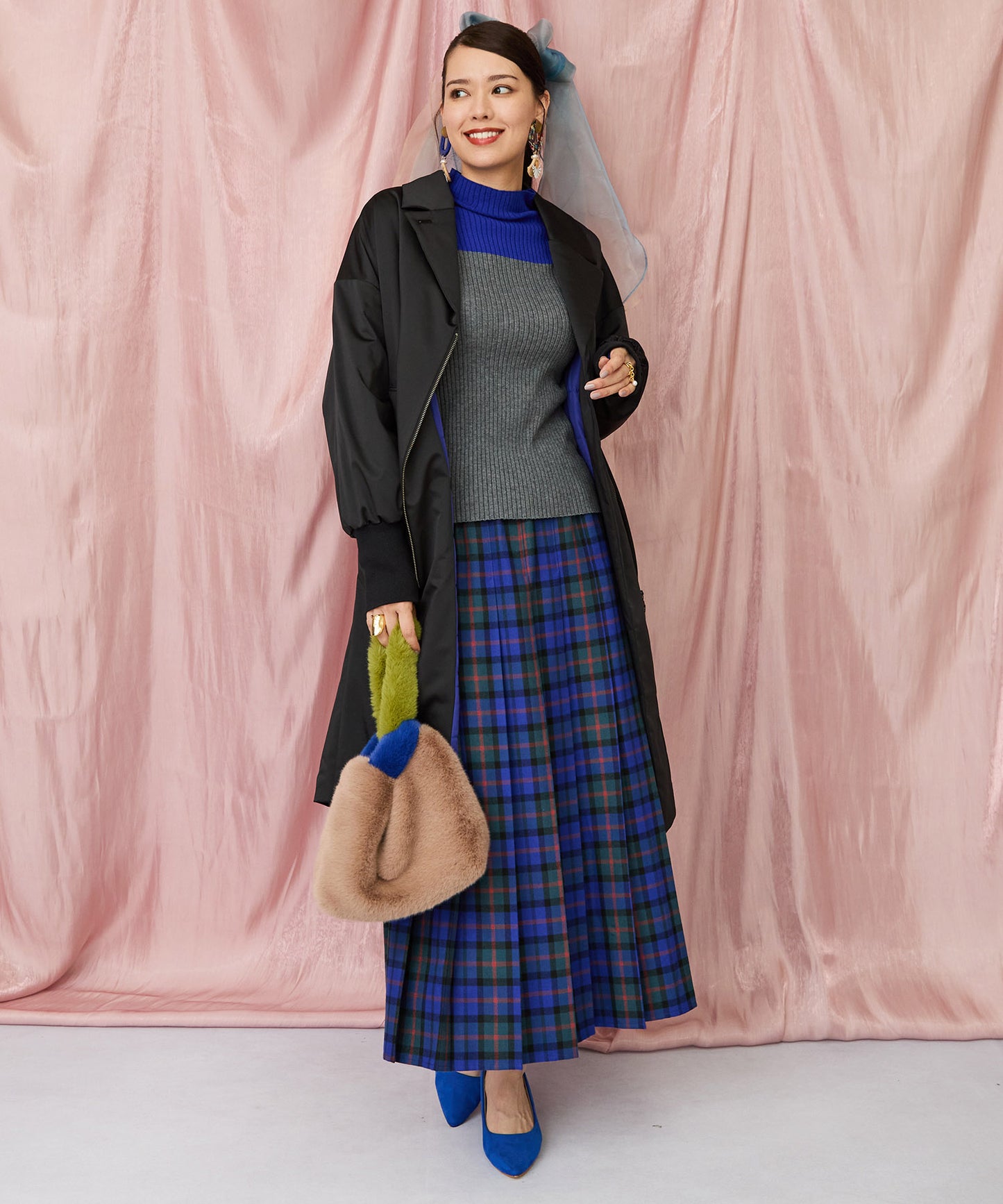 58-5669【FONT LAB】バイカラーボトルネック×ケープアンサンブル