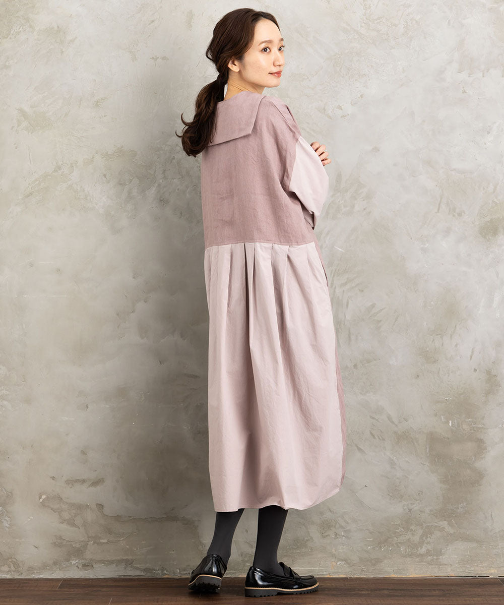 リネン起毛セーラーカラーワンピース