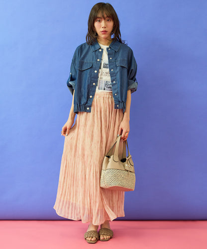 14-5926　【FONT LAB】ストリークプリントマジョリカプリーツスカート