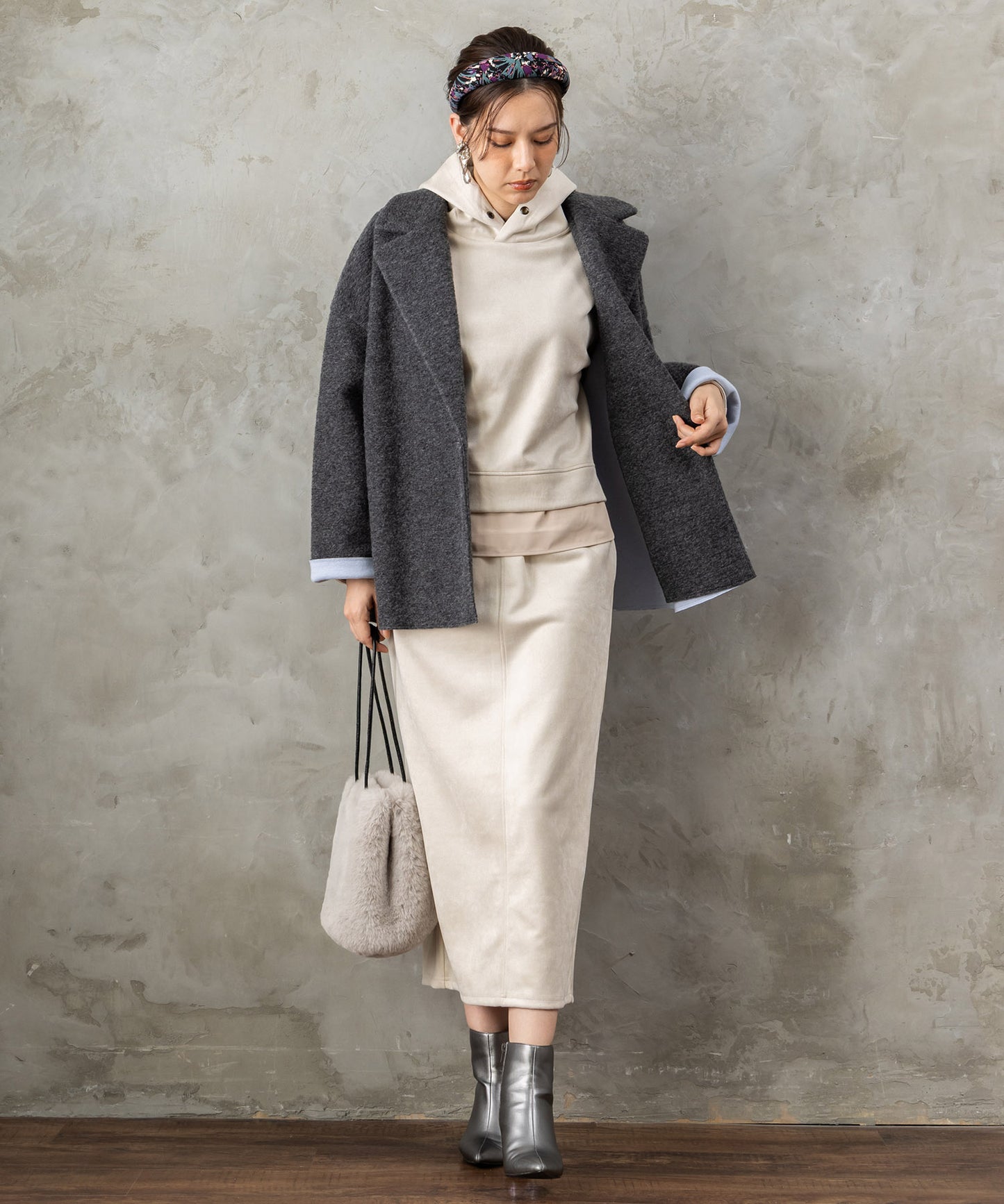 【JETSET SOLO PLUS】LANIFICIO BECAGLIバイカラーボンディングハーフコート