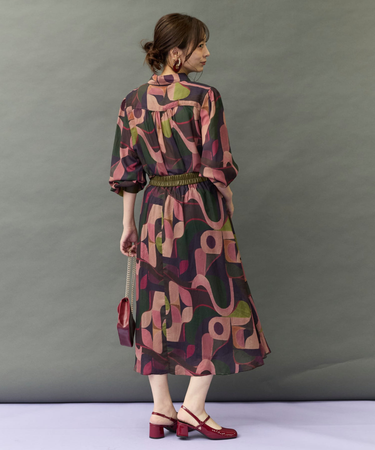 【SKATIE】ジオメトリックプリントウエストレザースカート