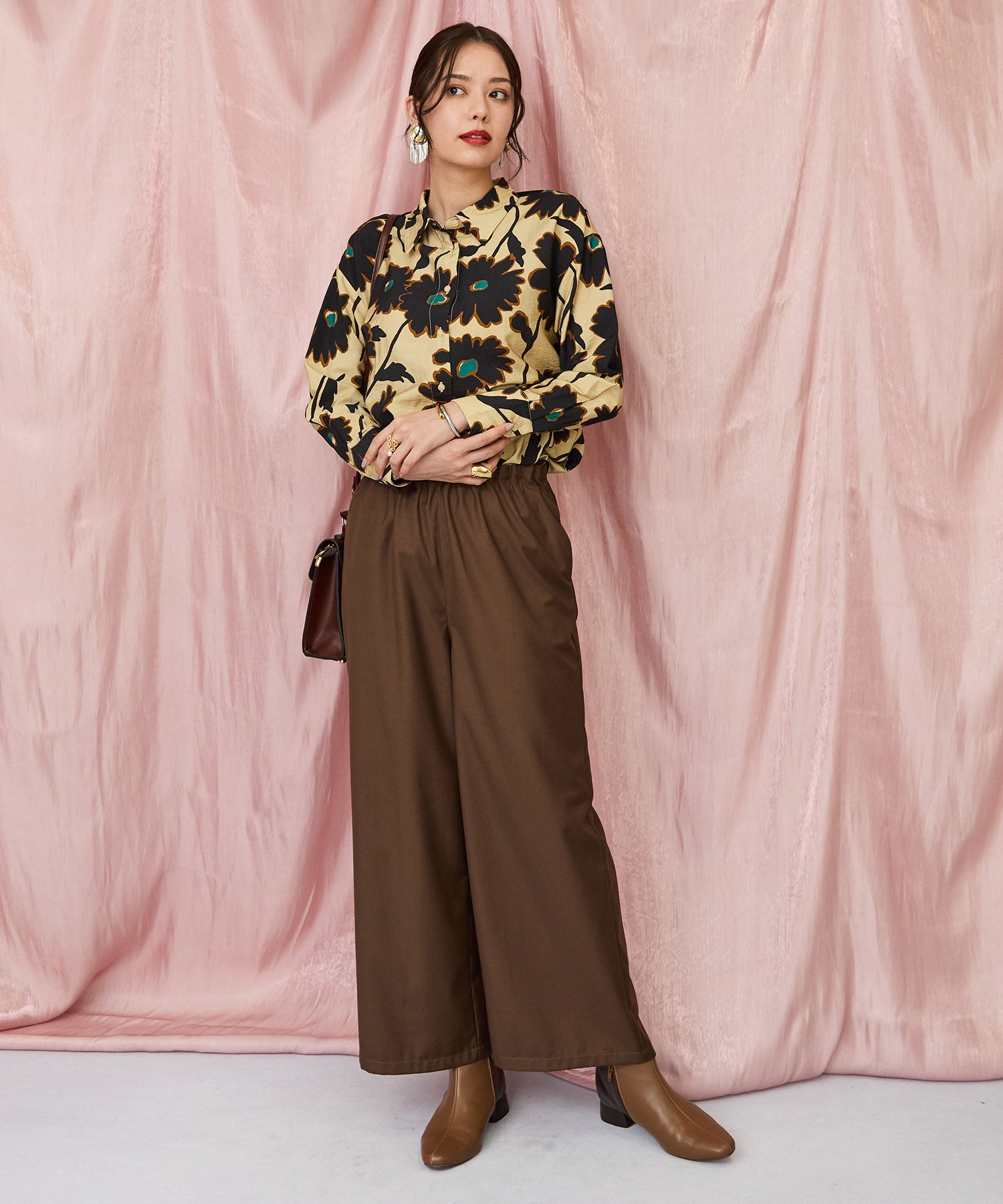 12-5890【FONT LAB】ウエストタックワイドパンツ