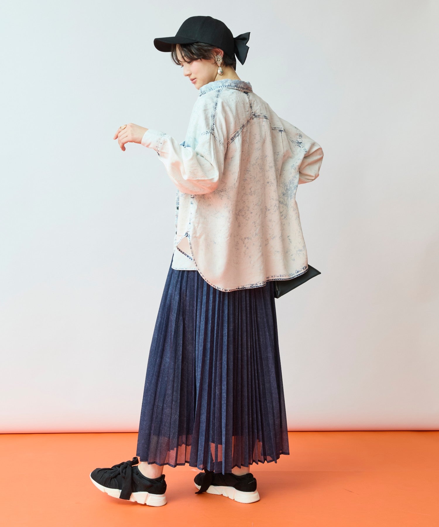 14-5924 【FONT LAB】デニムプリントシアープリーツスカート