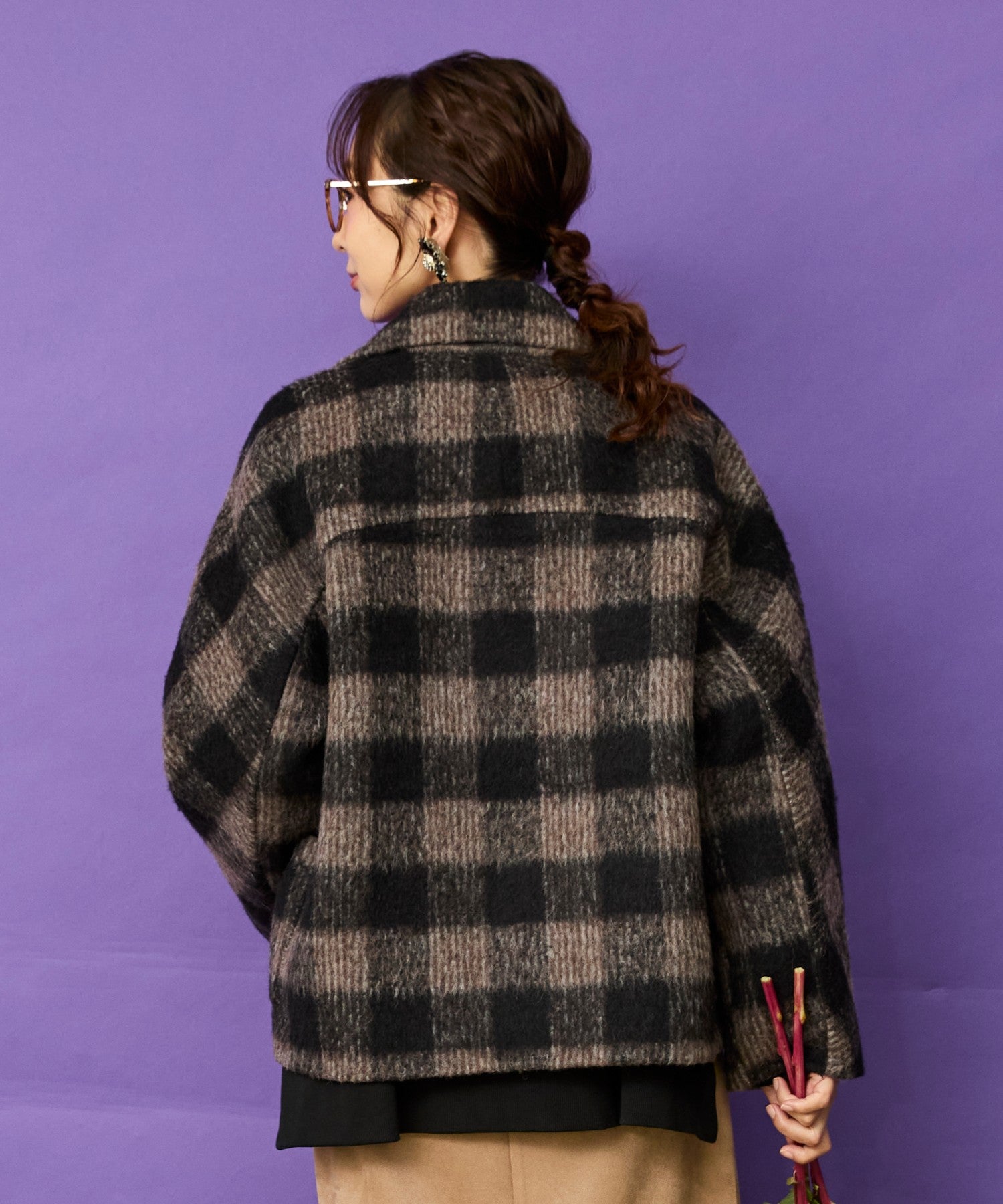 72-5605 【The KORNER】アルパカシャギーチェックショートコート