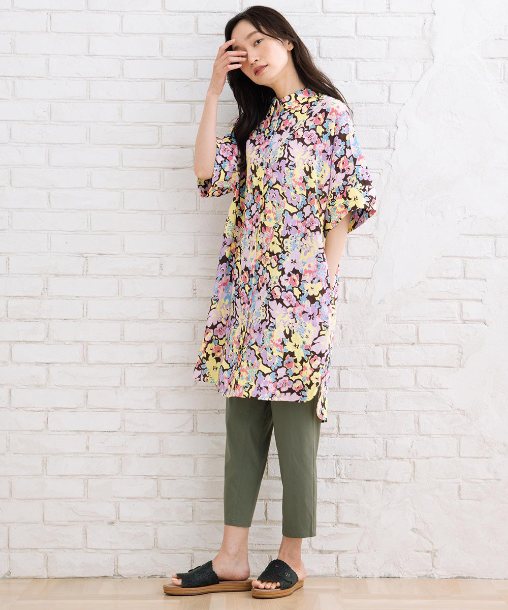 CKS ボタニカルコントラストプリントシャツワンピース