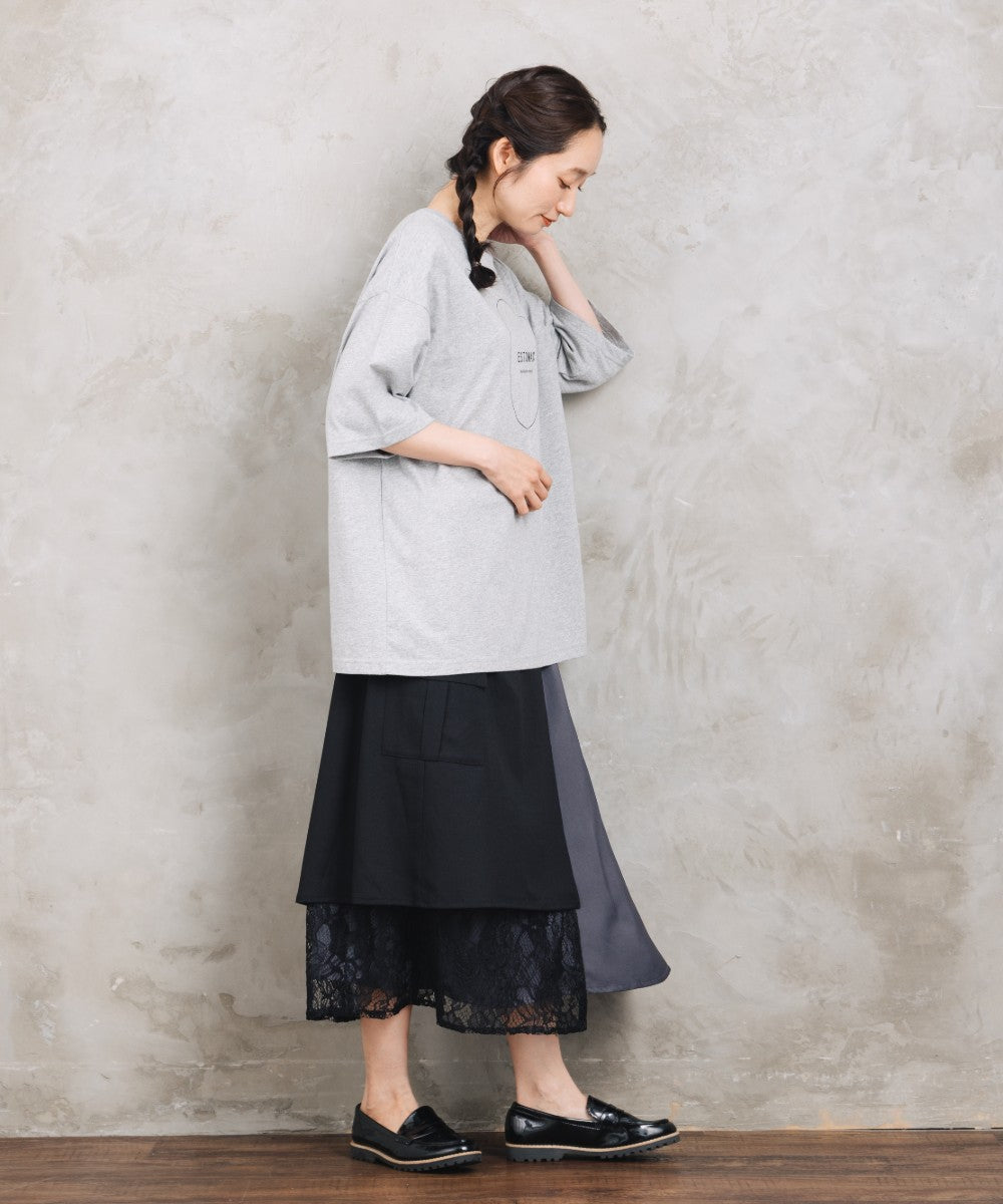 BLANC basque [Rogique]アシンメトリーラップ風レースドッキングスカート