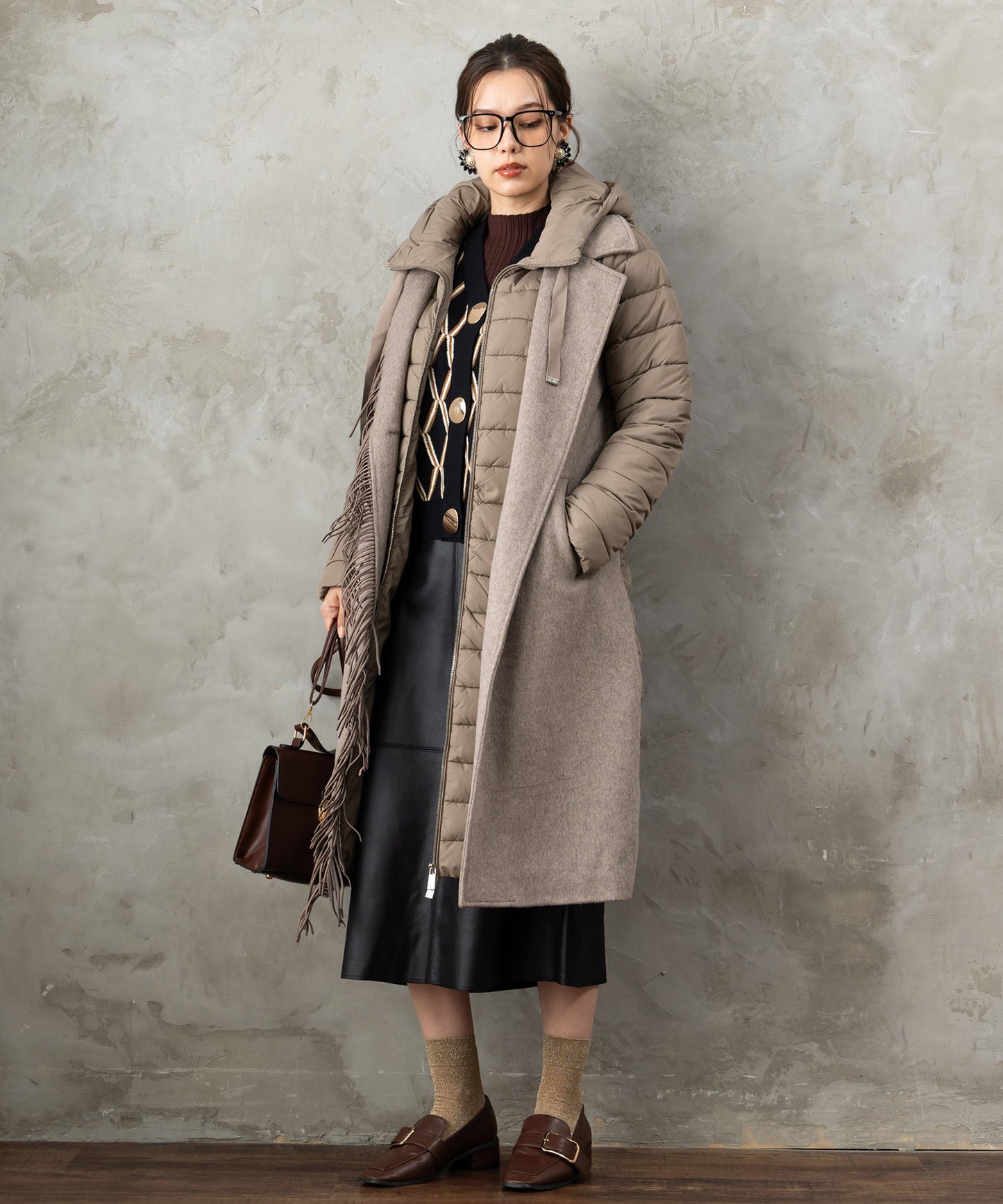 【BSB】フリンジデザイン異素材コンビコート