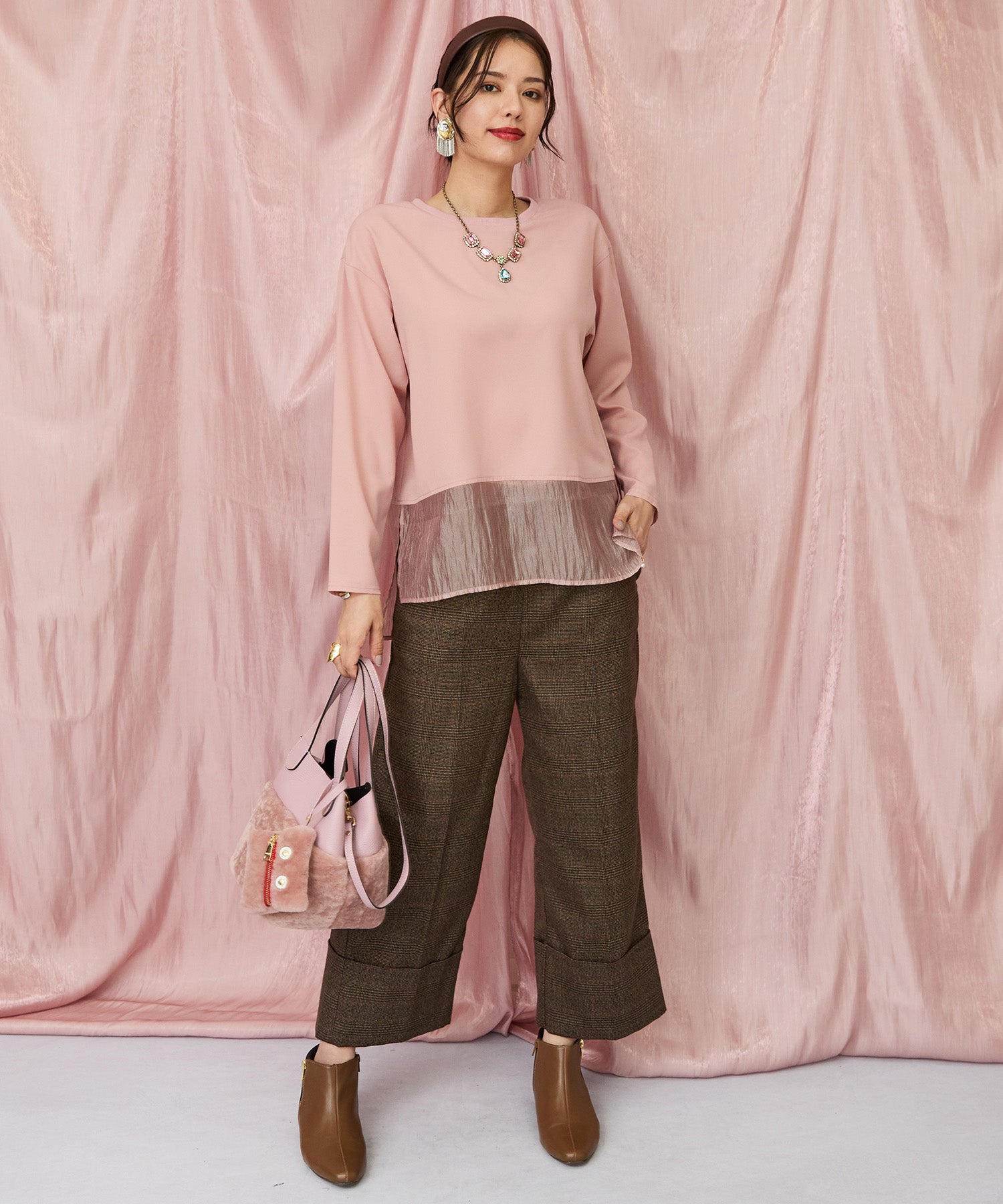 01-1342【JETSET SOLO PLUS】2WAYジョーゼットオーガンジーコンビブラウス