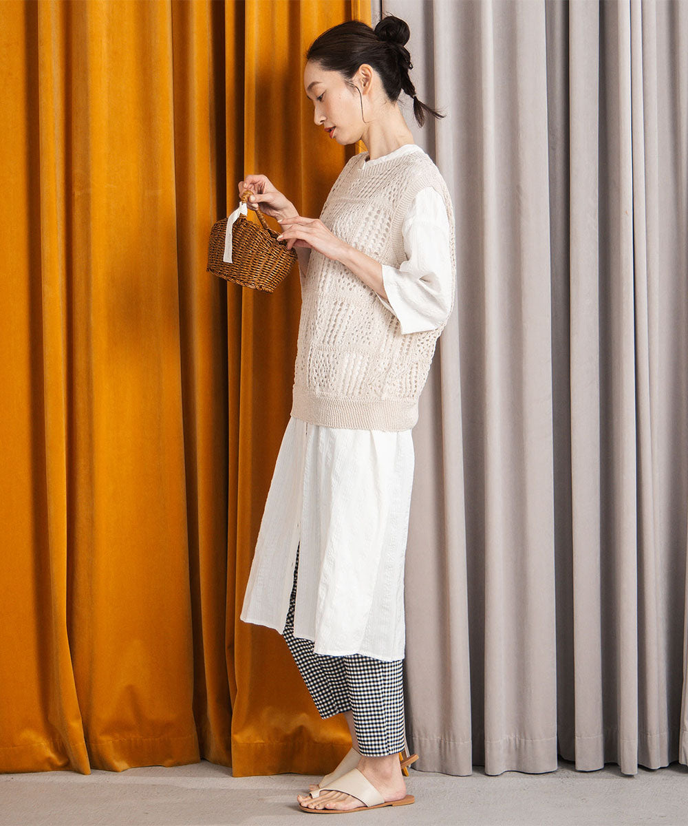 54-1331　21号(6L～) 〈MADE IN JAPAN〉【抗菌防臭・吸水速乾・アンチピリング】ホールガーメントブロックレース柄ニットベスト【先行予約】