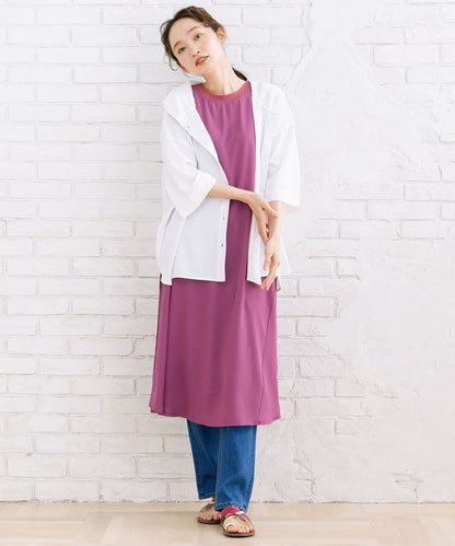 30-9697　【COOL・UV・防シワ】スムースジョーゼットリブワンピース