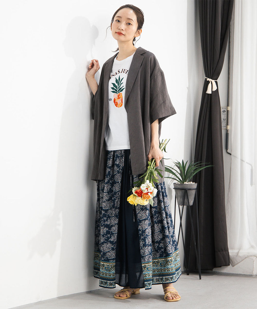 64-2678　21号(6L～) トロピカルパインエンブロイダリーTシャツ【先行予約】