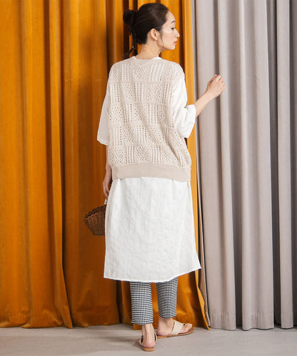 21号(6L～) 〈MADE IN JAPAN〉【抗菌防臭】ホールガーメントブロックレース柄ニットベスト
