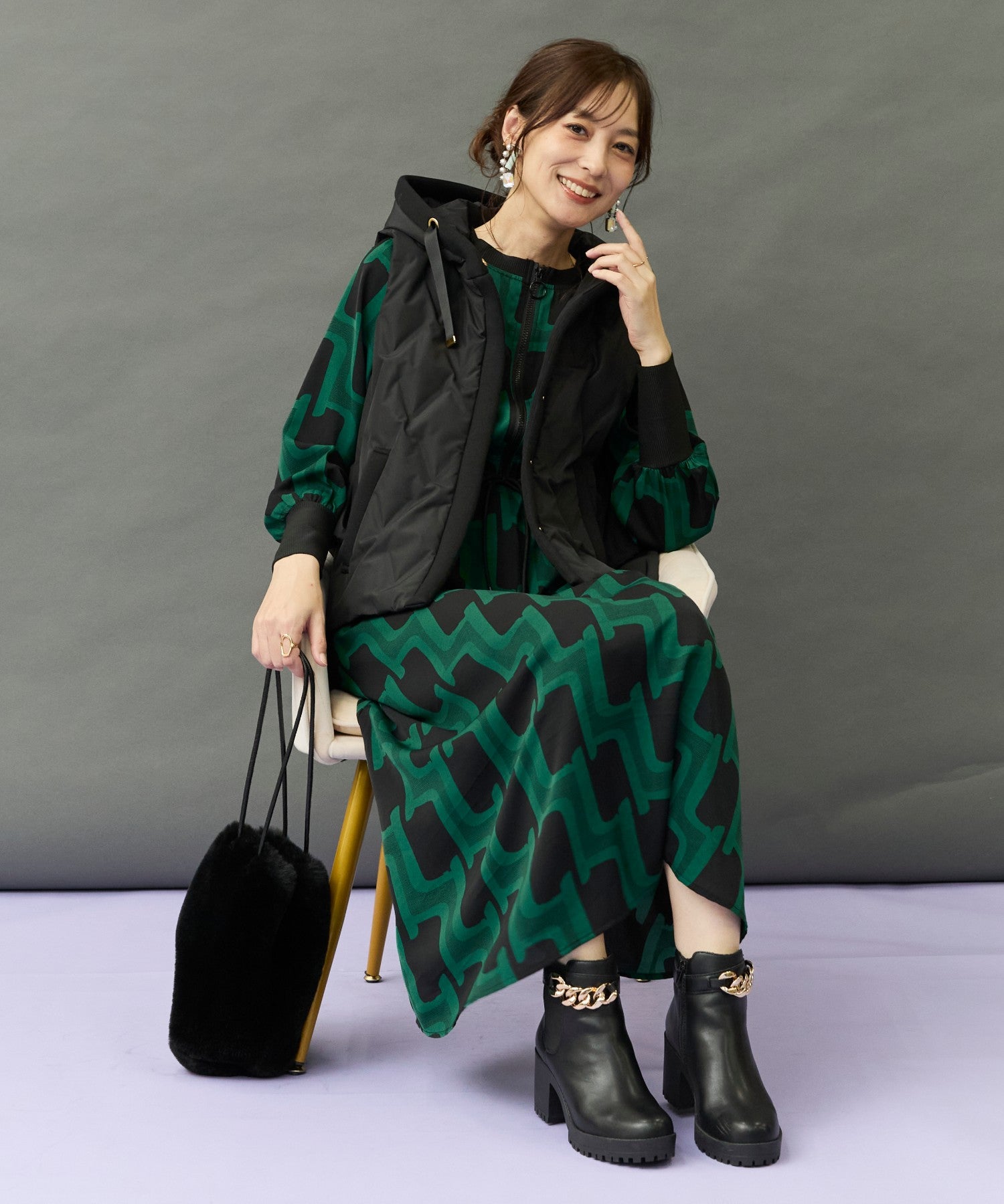 さとぴ SKATIE】ジオメトリックプリントZIPワンピース｜ファッション通販の