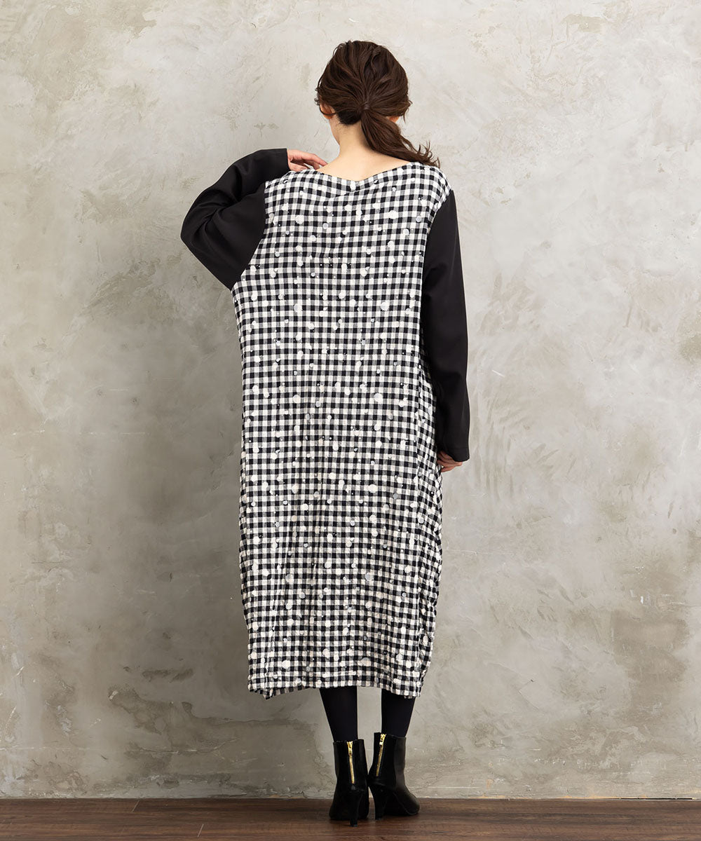 21号(6L～) KOKOMARINA ギンガムチェックスパッタリングワンピース