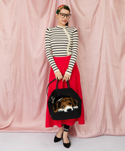 51-5650【FONT LAB】アシンメトリー釦ハイネックリブニット