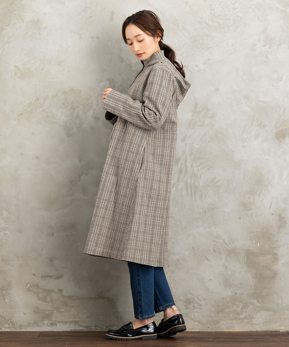 Humility ウエストドロストフーディチェックコート